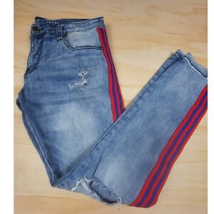 Kilogram Men Distressed Light Wash Denim Jeans Red Blue Side Stripe Slim Size 34